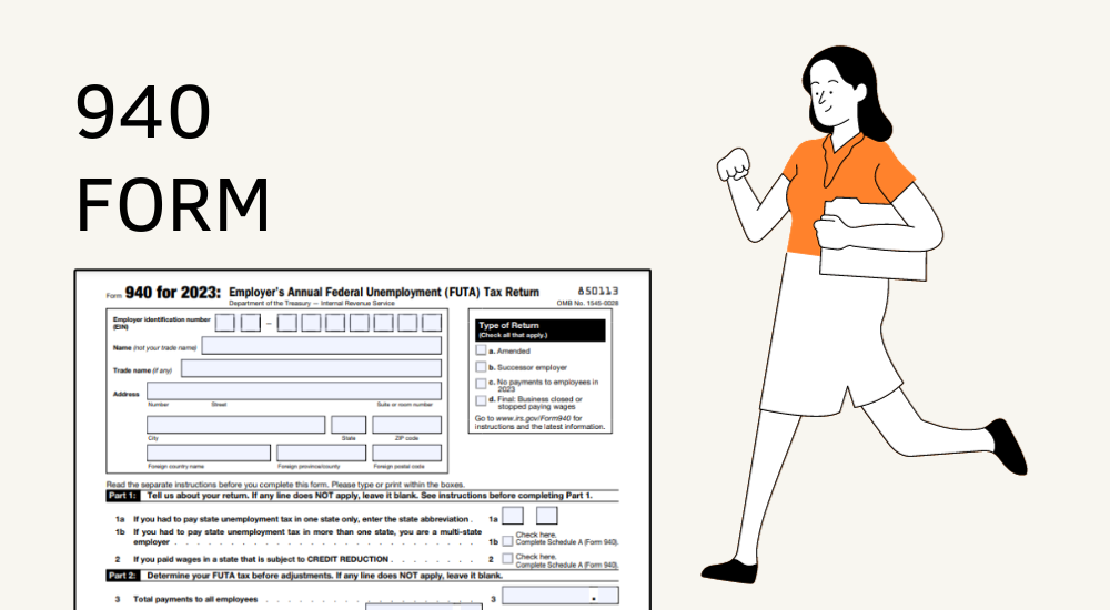 The IRS 940 printable form and the umage of the woman